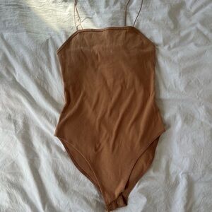 Pinkish Brown Ribbed Spaghetti Strap Bodysuit